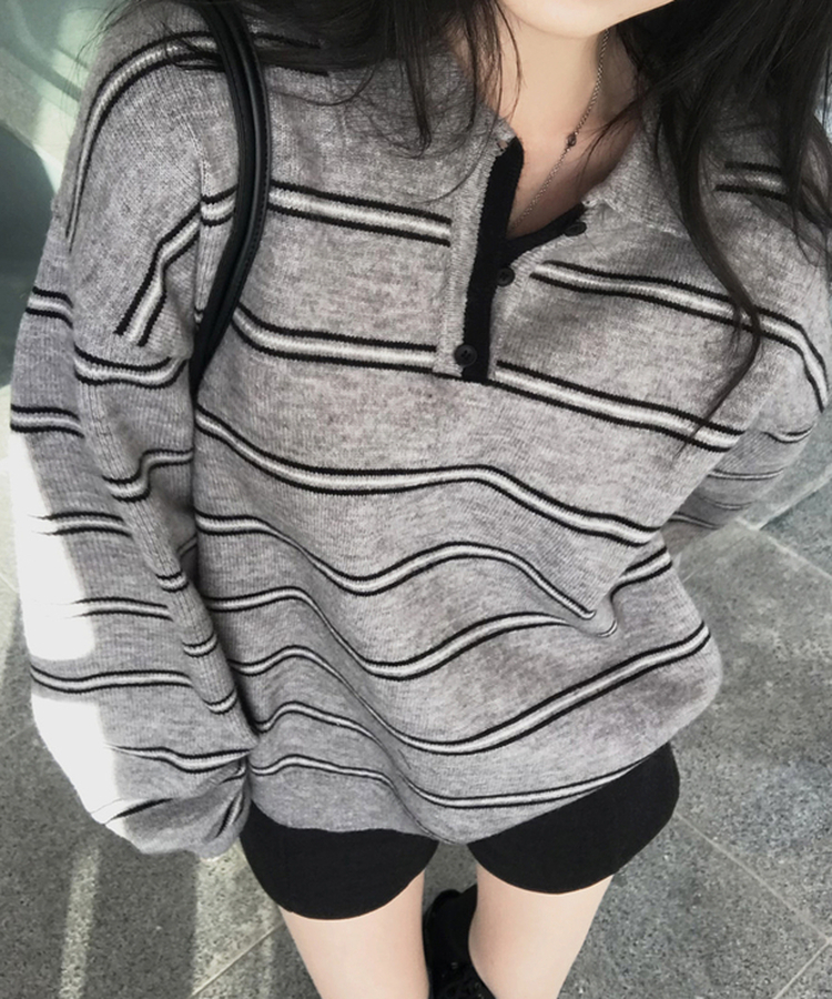 オーバーフィットストライプニット GREY