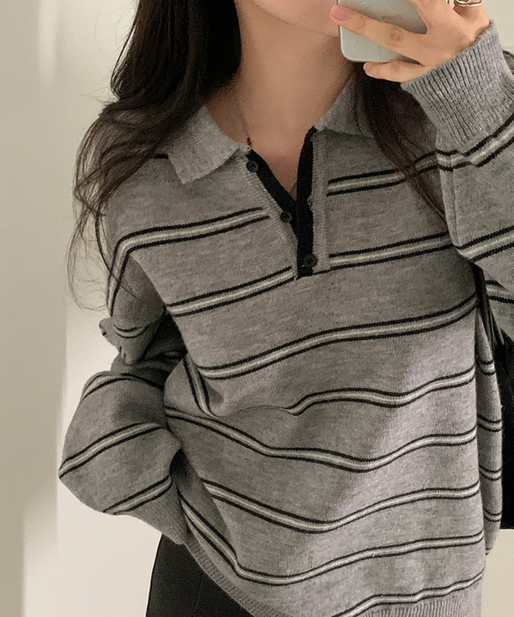 オーバーフィットストライプニット GREY