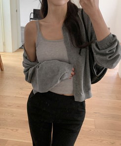 【カップ付き】レースレイヤードスリーブレス GRAY