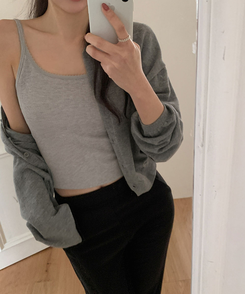 【カップ付き】レースレイヤードスリーブレス GRAY