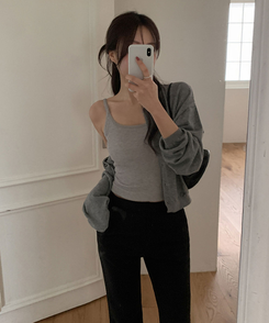 【カップ付き】レースレイヤードスリーブレス GRAY