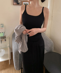 【カップ付き】レースレイヤードスリーブレス BLACK