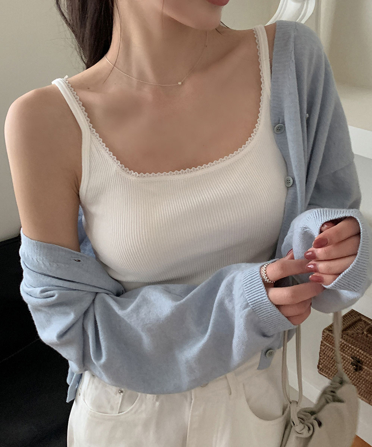 【カップ付き】レースレイヤードスリーブレス IVORY