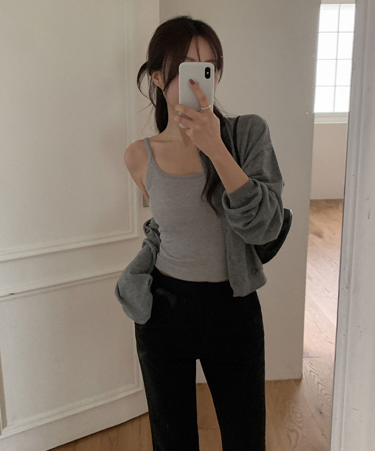 【カップ付き】レースレイヤードスリーブレス GRAY