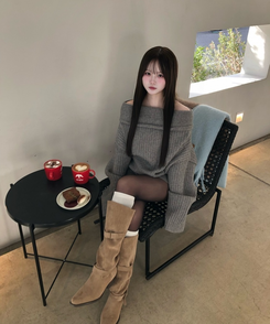 빈티지 버클 스트랩 롱부츠 카키(베이지)