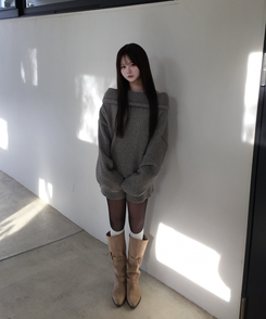 빈티지 버클 스트랩 롱부츠 카키(베이지)