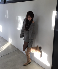 빈티지 버클 스트랩 롱부츠 카키(베이지)