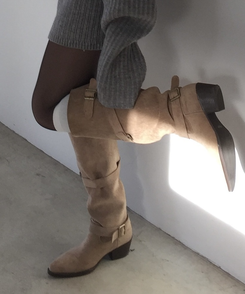 빈티지 버클 스트랩 롱부츠 카키(베이지)