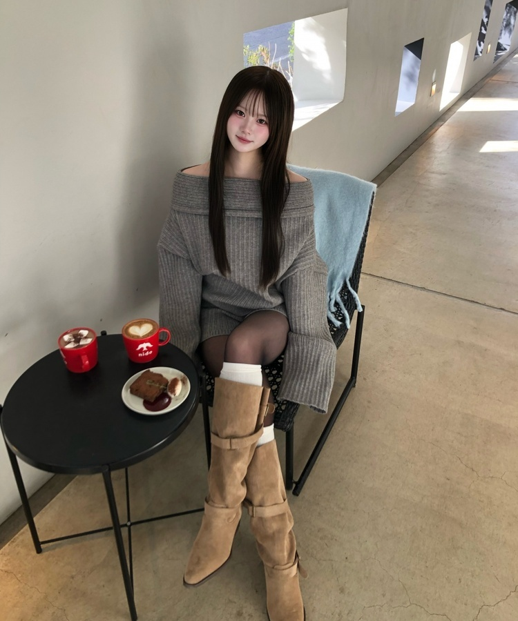 빈티지 버클 스트랩 롱부츠 카키(베이지)