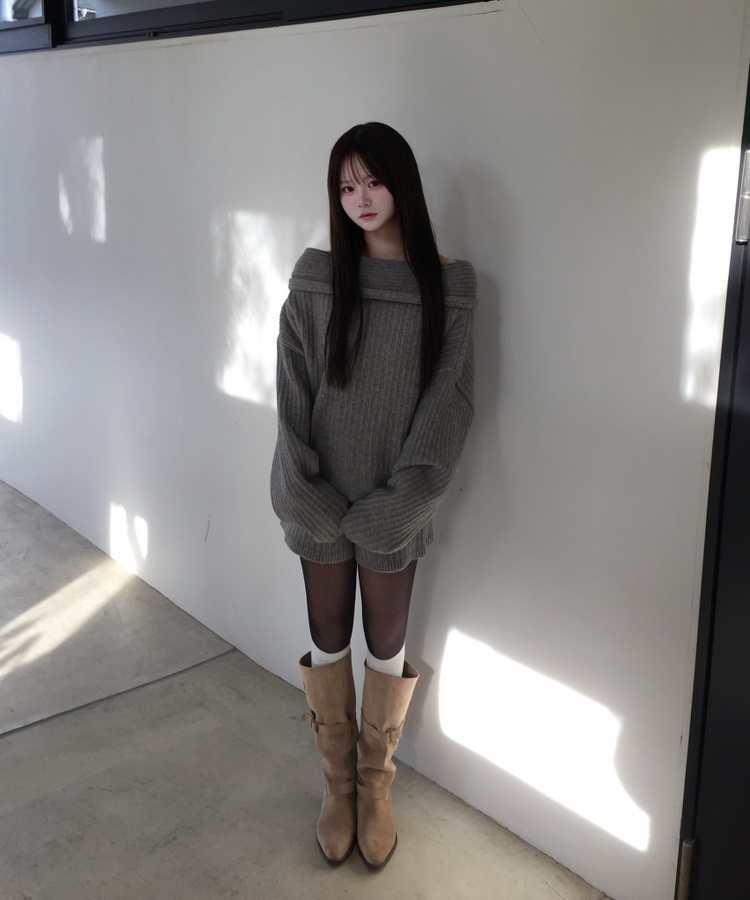 빈티지 버클 스트랩 롱부츠 카키(베이지)