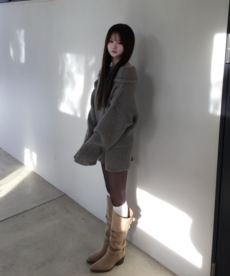 빈티지 버클 스트랩 롱부츠 카키(베이지)