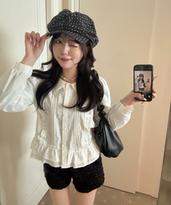 レースフリルブラウス WHITE