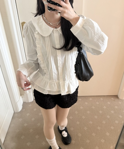 レースフリルブラウス WHITE