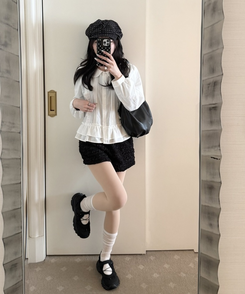 レースフリルブラウス WHITE