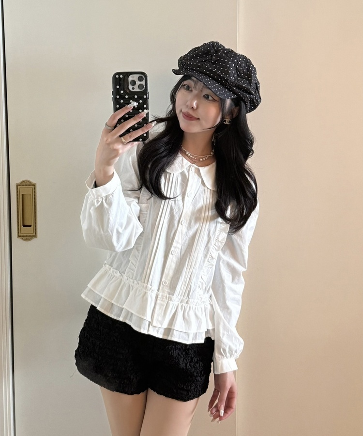 レースフリルブラウス WHITE