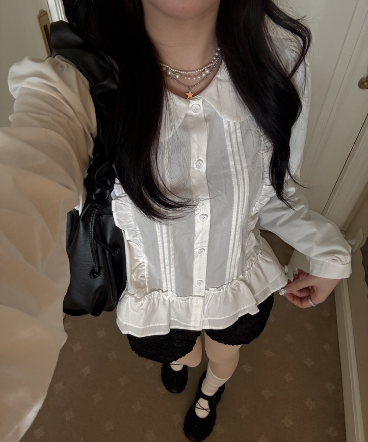 レースフリルブラウス WHITE