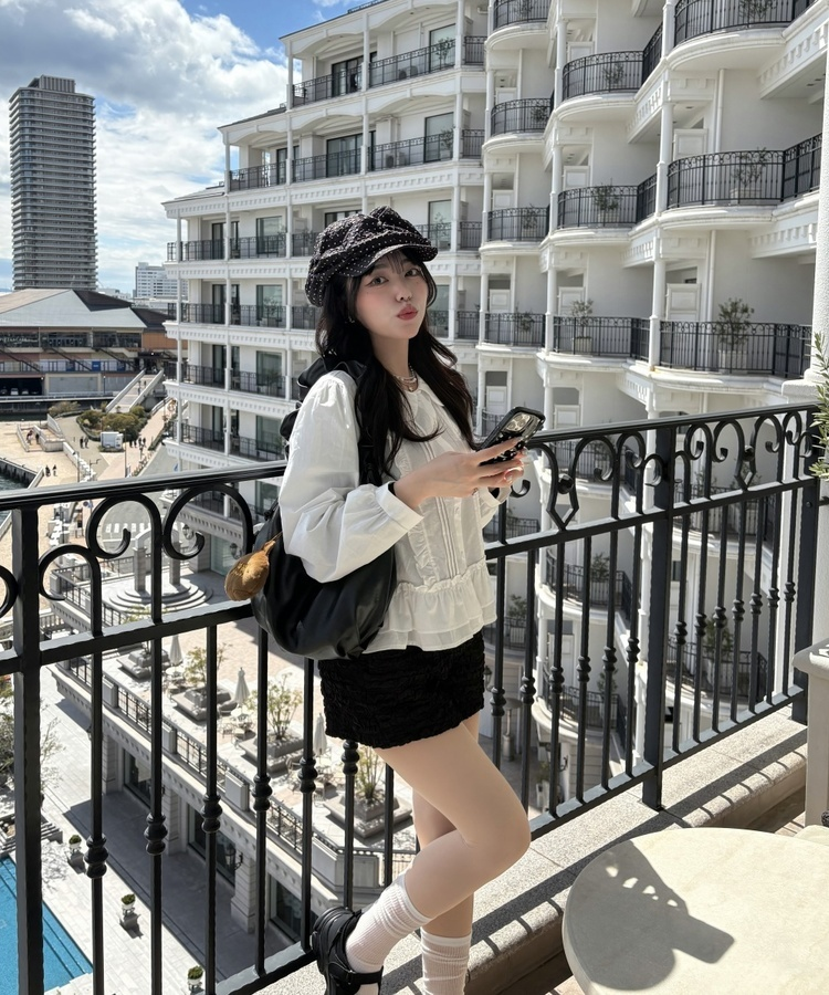 レースフリルブラウス WHITE