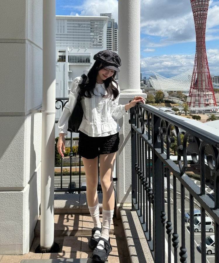 レースフリルブラウス WHITE