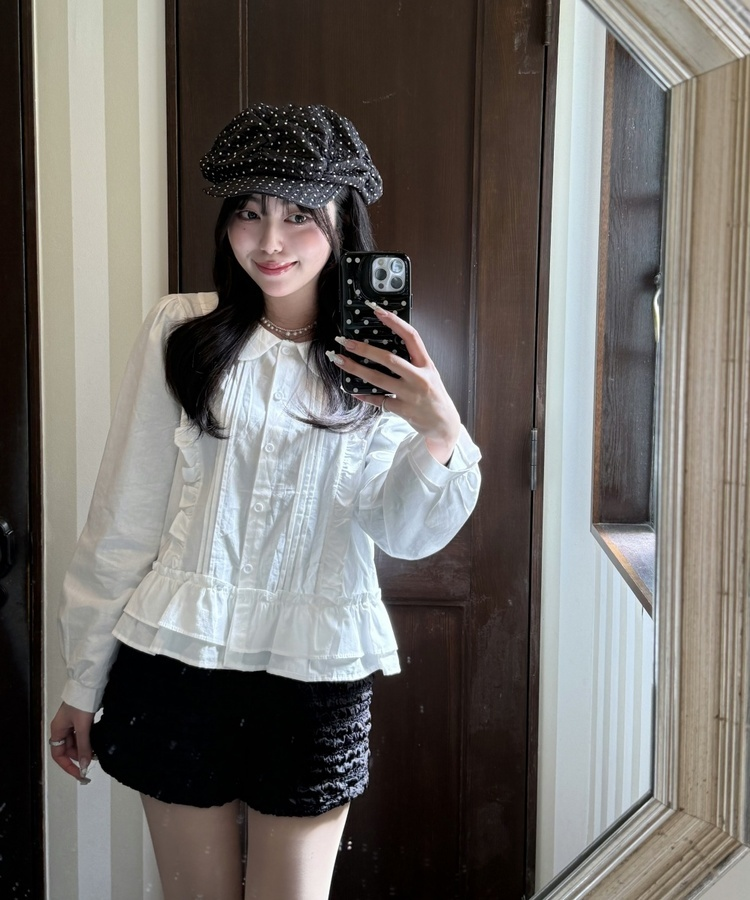 レースフリルブラウス WHITE