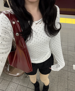 ドット柄ラウンドネックTシャツ IVORY