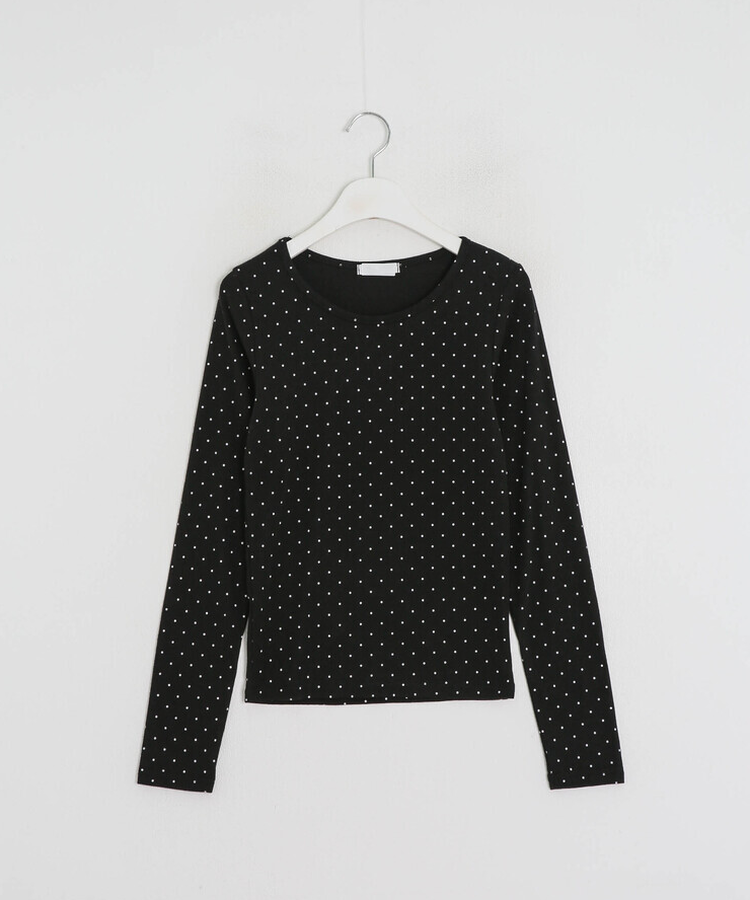 ドット柄ラウンドネックTシャツ