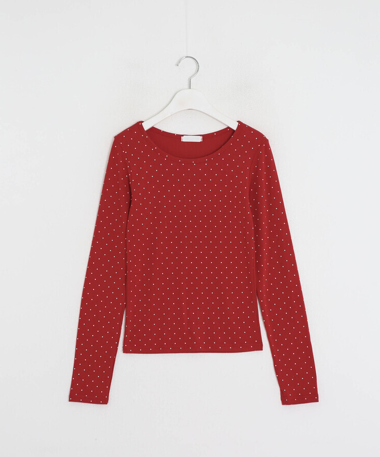 ドット柄ラウンドネックTシャツ