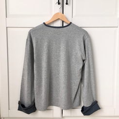 오버핏 빈티지 아메카지 스트라이프 소매 트리밍 단추 긴팔 티셔츠