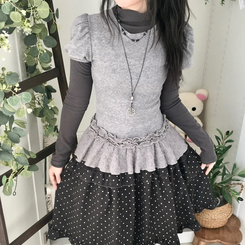 숲속소녀 부들부들 레이어드 캉캉 프릴 반팔티셔츠 프릴 목폴라 긴팔 티셔츠 그레이