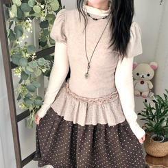 숲속소녀 부들부들 레이어드 캉캉 프릴 반팔티셔츠 프릴 목폴라 긴팔 티셔츠 진베이지