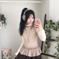 숲속소녀 부들부들 레이어드 캉캉 프릴 반팔티셔츠 프릴 목폴라 긴팔 티셔츠 진베이지