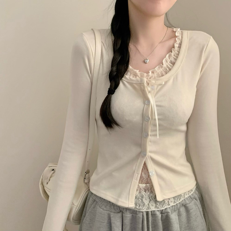 인더 레이스 일체형 긴팔티 긴팔 가디건 봄 봄옷 레이어드 롱슬리브 가을 가을옷 베이지
