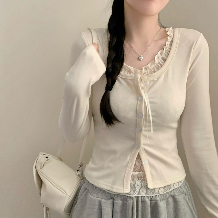 인더 레이스 일체형 긴팔티 긴팔 가디건 봄 봄옷 레이어드 롱슬리브 가을 가을옷 베이지