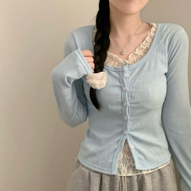 인더 레이스 일체형 긴팔티 긴팔 가디건 봄 봄옷 레이어드 롱슬리브 가을 가을옷 소라