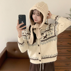 모니모 카라 노르딕 겨울 긴팔 니트 가디건 하이넥 버튼 아우터 오버핏 상의 폴라 루즈핏 울 긴팔티 아이보리