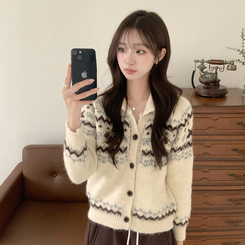 모니모 카라 노르딕 겨울 긴팔 니트 가디건 하이넥 버튼 아우터 오버핏 상의 폴라 루즈핏 울 긴팔티 아이보리