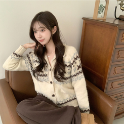 모니모 카라 노르딕 겨울 긴팔 니트 가디건 하이넥 버튼 아우터 오버핏 상의 폴라 루즈핏 울 긴팔티 아이보리