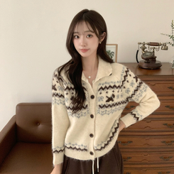 모니모 카라 노르딕 겨울 긴팔 니트 가디건 하이넥 버튼 아우터 오버핏 상의 폴라 루즈핏 울 긴팔티 아이보리