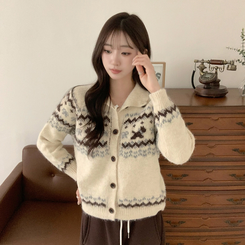 모니모 카라 노르딕 겨울 긴팔 니트 가디건 하이넥 버튼 아우터 오버핏 상의 폴라 루즈핏 울 긴팔티 아이보리