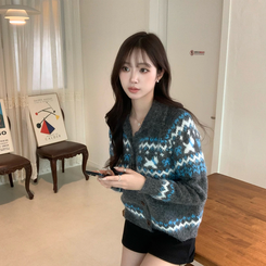 모니모 카라 노르딕 겨울 긴팔 니트 가디건 하이넥 버튼 아우터 오버핏 상의 폴라 루즈핏 울 긴팔티 차콜