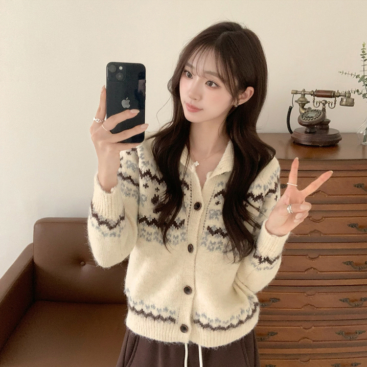 모니모 카라 노르딕 겨울 긴팔 니트 가디건 하이넥 버튼 아우터 오버핏 상의 폴라 루즈핏 울 긴팔티 아이보리