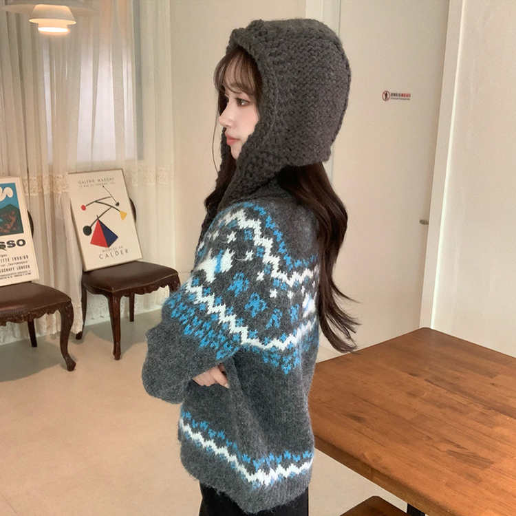 모니모 카라 노르딕 겨울 긴팔 니트 가디건 하이넥 버튼 아우터 오버핏 상의 폴라 루즈핏 울 긴팔티 차콜