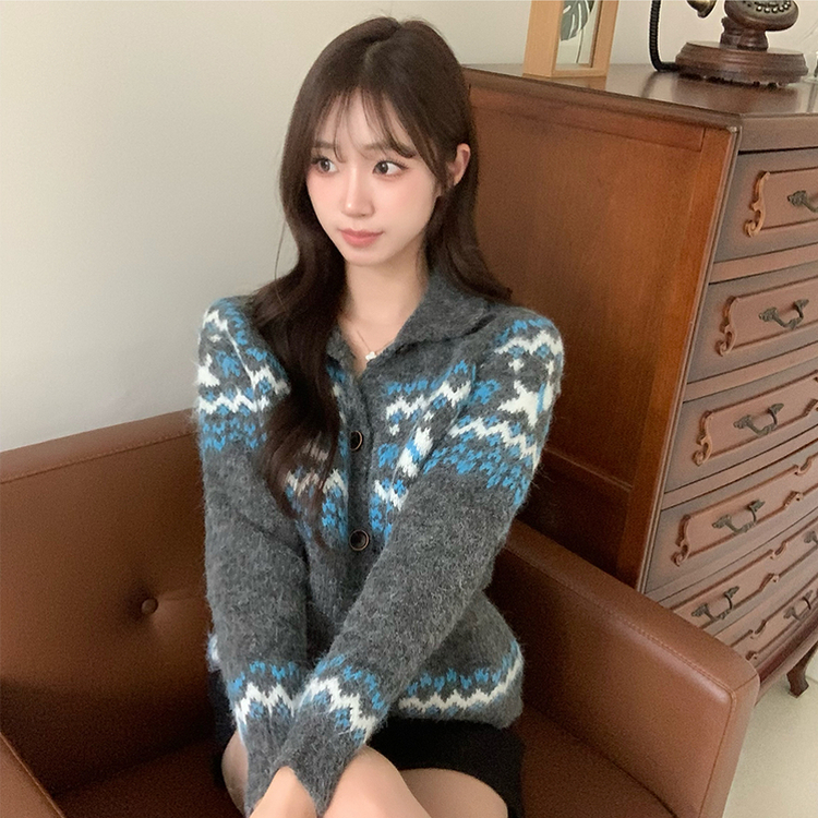 모니모 카라 노르딕 겨울 긴팔 니트 가디건 하이넥 버튼 아우터 오버핏 상의 폴라 루즈핏 울 긴팔티 차콜