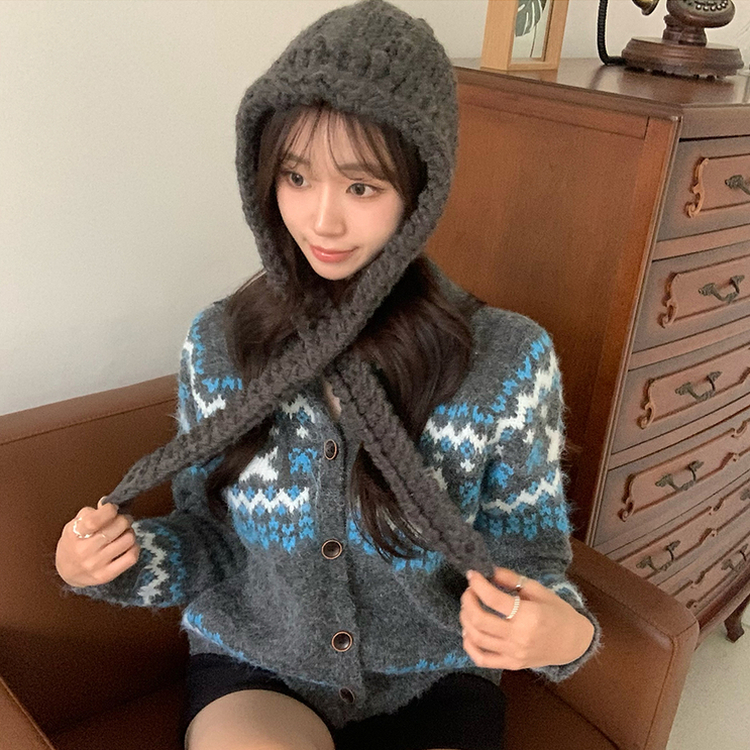 모니모 카라 노르딕 겨울 긴팔 니트 가디건 하이넥 버튼 아우터 오버핏 상의 폴라 루즈핏 울 긴팔티 차콜