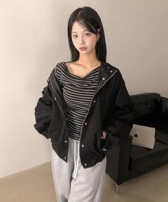 アイレットスタッドコットンジャケット BLACK