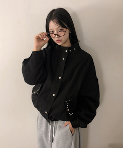 アイレットスタッドコットンジャケット BLACK