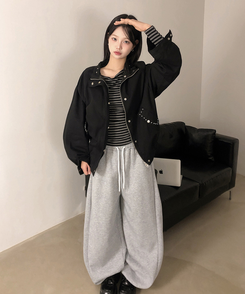 アイレットスタッドコットンジャケット BLACK