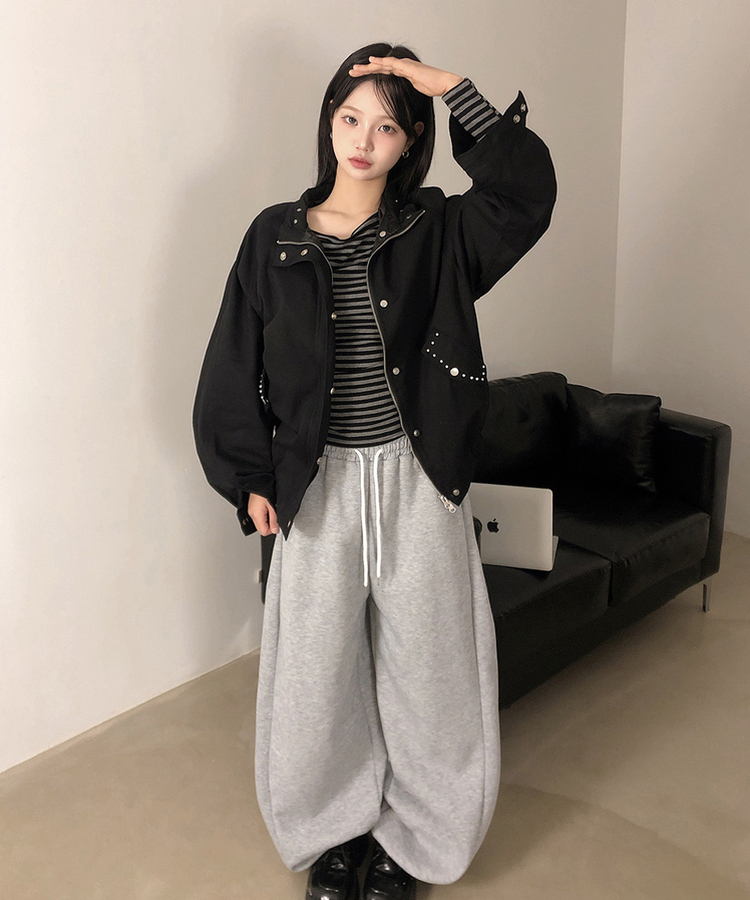 アイレットスタッドコットンジャケット BLACK