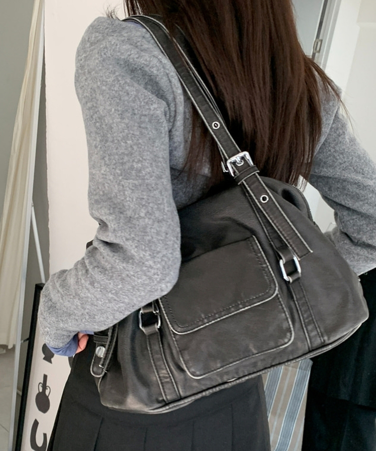 フェイクレザーショルダートートバッグ(5color) CHARCOAL