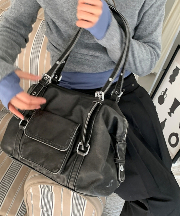 フェイクレザーショルダートートバッグ(5color) CHARCOAL