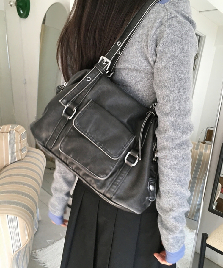 フェイクレザーショルダートートバッグ(5color) CHARCOAL